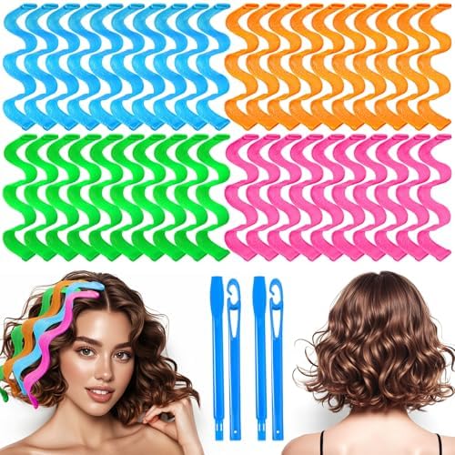 42 Pcs Heatless Wave Curlers for Short Hair, Easy Styling Hook, 9.8 Inch by YEVYO