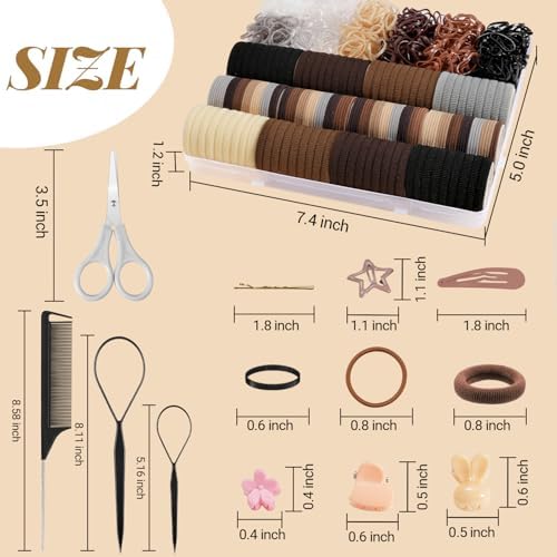 IKOCO 822PCS Hair Accessories for Girls, Elastic Hair Ties with Neutral Color Clips and Tools - Image 2