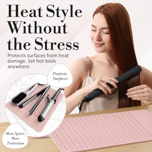 XL Vanity Mat, Heat Resistant Mat for Hair Tools, Vanity Décor, Rose - Image 2