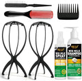 Wig Head Stand with Wig Brush Comb Set Travel Wigs Holder Comb Set for Women Human and Synthetic Hair | 2in 1 Wig Milk Spray & Shampoo Hydrates & Moisturizes, Promotes Silkiness & Shine Easy Combing by Goiple