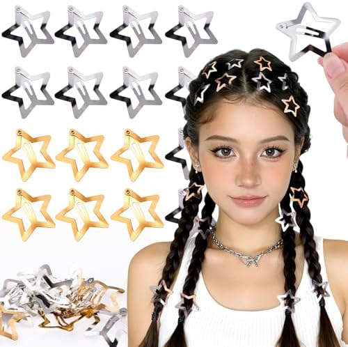 16 PCS Gold Silver Star Hair Clips Barrettes, 1.57 Inch Snap Y2K Hair Clips by TINKRSTUFF