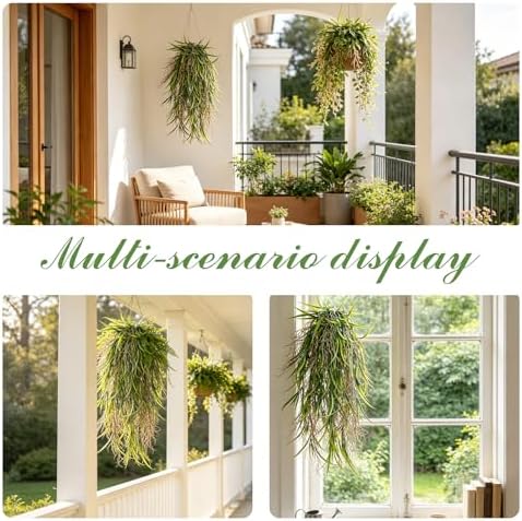 4Pcs Fake Hanging Fern Plants for Outdoors, UV Resistant Artificial Ferns Greenery Vines Faux Trailing Plants for Indoor Wall Porch Wedding Boho Home Garden Decor(4PCS WhiteGreen Leaves) - Image 4