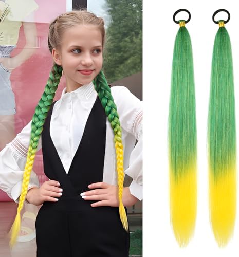 Braided Ponytail Extension 2 Pc Green Yellow Gradient Rave Hair Extensions by LyoRuSi