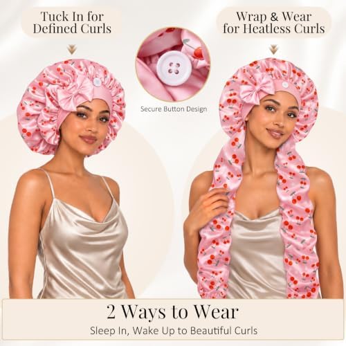 Bonnet for Braids Long Hair Double Layer Silk Satin Bonnet Bounce Curl Caps Women Sleeping Samurai Wrap Hair Hose Cap 2 in 1 - Image 4