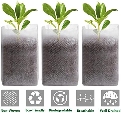 GREANER 100pcs Biodegradable Nursery Bags, 9 x 9inch Seed Planting Bags, Planting Seed Starting Pots Pouches, Standable Pouch for Potato, Flower, Tomato Plant Starts - Image 3