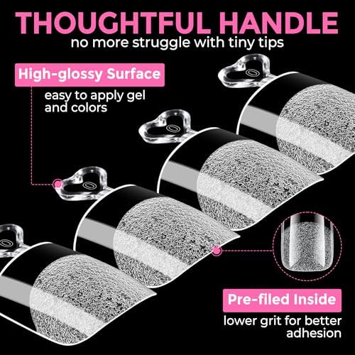 UNA GELLA Extra Short Sharp Square Nail Tips 216Pcs, 12 Sizes Pre-buffed Soft Gel Nail Tips Sharp Square Half Matte Full Cover Clear Fake Nails Extensions for DIY & Salon Manicure Clear Press on Nails - Image 7