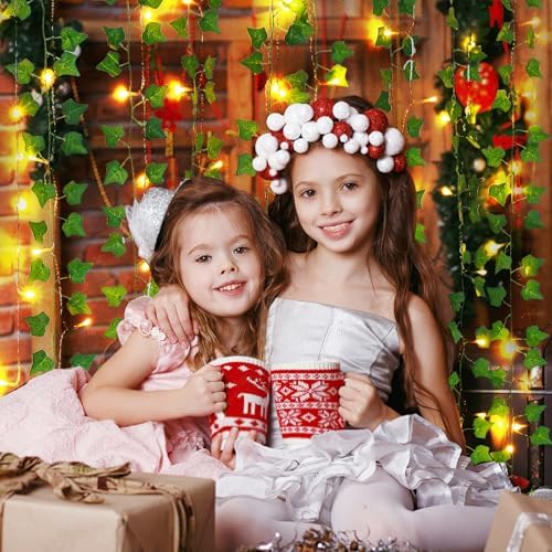 Freyalife Artificial Vines with LED Fairy Lights, 33ft Green Silk Ivy Garland, 8 Light Modes, Remote Control, Indoor Decor for Bedroom, Living Room, Wedding, Party - Image 3