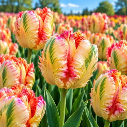 25 Apricot Parrot Tulip Bulbs | Peach Ruffled Tulips for Spring Gardens by CZGrain