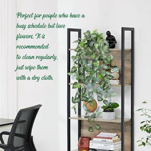 LOYWREE 39-in Long Fake Hanging Plant with Pot Faux Pothos Artificial Potted Plants Small Faux Ivy Vine Plant for Indoor Outdoor Aesthetic Office Living Room Shelf Decor (Black Pot) - Image 6