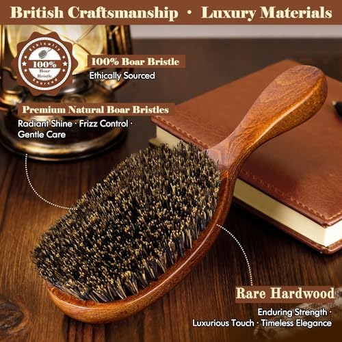 100% Boar Bristle Hair Brush British Craftsmanship Slick Back - Image 2