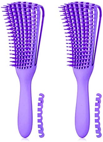 Hair Brush for Afro America/African Hair Textured 3a to 4c Kinky Wavy/Curly/Coily/Wet/Dry/Oil/Thick/Long Hair, Detangling Brush for Women (2 pcs, Purple-Purple) by Unknown