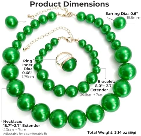 Short Orange Red Curly Wig and 70s Jewelry Set with Sunglasses for Women Adults 70s Retro Housewife Cosplay Halloween Party Accessories (Green Jewelry) - Image 3