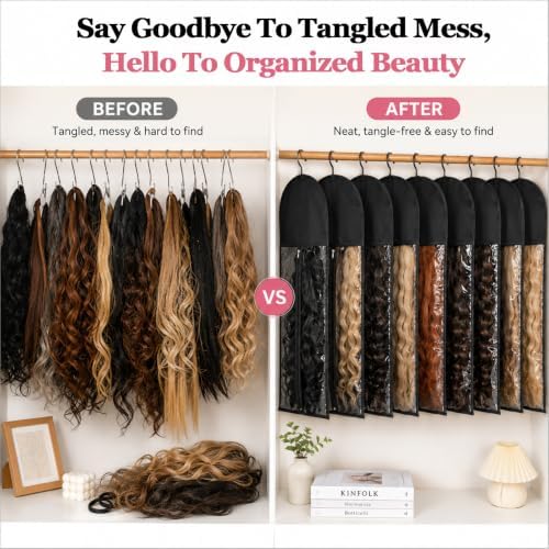 6‑Pack Long Wig Storage Bags, Hanging Hair Extension Holder with Hooks - Image 4