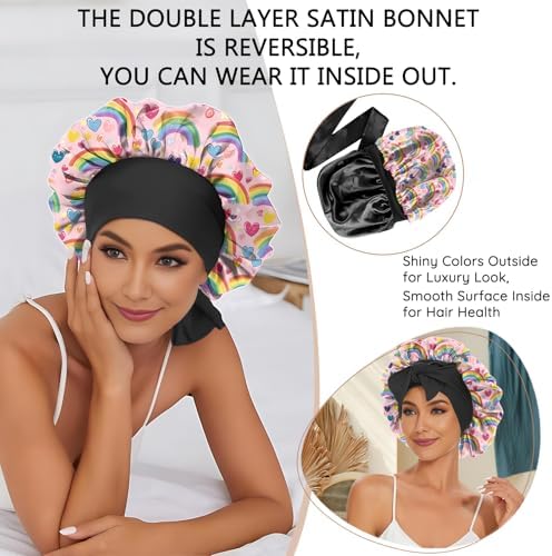 Satin Hair Braid Bonnet for Sleeping Double Layer Elastic Wide Soft Tie Band Hair Silk Lined Sleep Cap Women Girls - Image 6