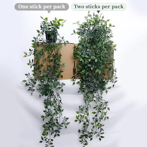 Artificial Hanging Plants for Shelf, 2-Pack Fake Potted Greenery Faux Mandala Vines in Black Pot, Décor for Office Living Room Bathroom Indoor Outdoor - Image 6