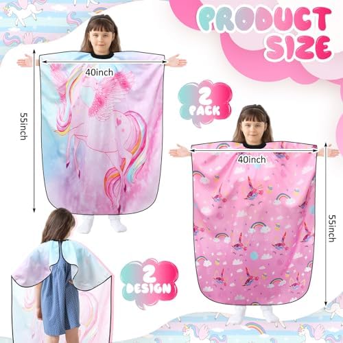 Ramede 2 Pcs Kids Haircut Capes, Unicorn Barber Capes for Girls, Waterproof Hair Cutting Aprons with Adjustable Snap Closure for Home Salon Haircut and Dyeing - Image 2
