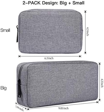 Portable Electronics Accessories Storage Bag, 2PCS Big + Small Carrying Case Travel Cable Organizer Cosmetic Bag Pouch Compatible Hard Drive, Power Bank, Mouse, Laptop Charger, Cellphone, Gray - Image 2