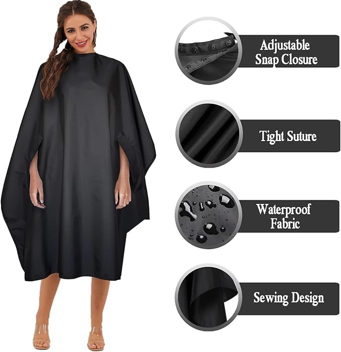 Black Professional Barber Cape Waterproof Hair Salon Cape with Metal Snap Closure Hair Cutting Cape - Image 2