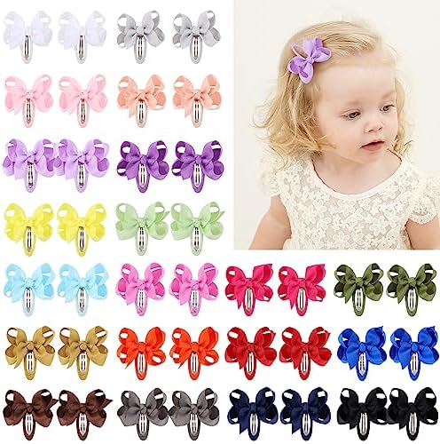 40PCS Snap Baby Hair Bows Clips for Girls Grosgrain Ribbon Fully Wapped 3 Inch Infant Hair Barrettes Accessories for Baby Girls Newborns Toddler by YHXXYLEN