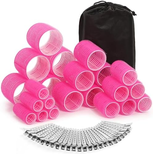 Rollers Hair Curlers 49 Pcs Set with 24Pcs Self Grip Hair Rollers 4 Sizes and 24 Pcs Hair Clips for Blowout Look Long Medium Short Thick Hair Volume by selizo