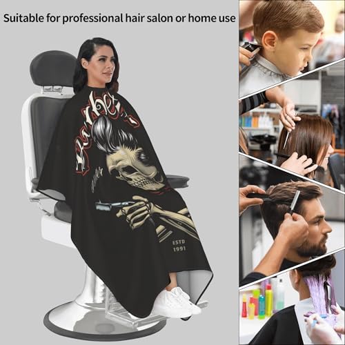 Funny Skull Barber Cape, Barber Pattern Hair Salon Haircut Gown, Hair Cutting Apron with Adjustable Closure, Professional Salon Cutting Barber Skirt for Barbershop - Image 5