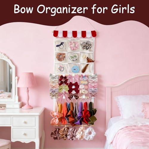 Headband Holder Bows Organizer for Girls | High Capacity Wall Mounted Hair Accessories Organizer Holder for Hair Bows & Clips | Girls Room Wall Decor (Red) - Image 5