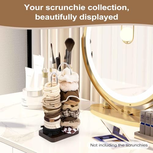 SCUNDA Scrunchine Holder Stand, 2 Tier Hair Tie Tower Hold 50~70 Scrunchies,Claw Clip Holder, Modern Fashion Hair Ties Organizer Storage for Girls, Women, Display(Walnut Color) - Image 4