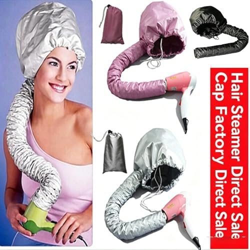 Portable Hair Dryer Bonnet Attachment, Silver-Coated Fabric Deep Conditioning Hair Care Cap for Hair Dye Perm Oil Treatment, Black Pink Silver Available1pcs (Silver) - Image 6