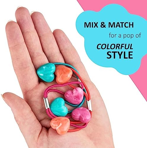 Expressions 24 Count Heart-Shaped Bright Multicolored Twin Bead Ponytail Hair Elastics Collection - Hair Ties for Girls, Hair Accessories for Kids, Hair Ties for Toddler Girls, Ball Ponytail Holders - Image 4