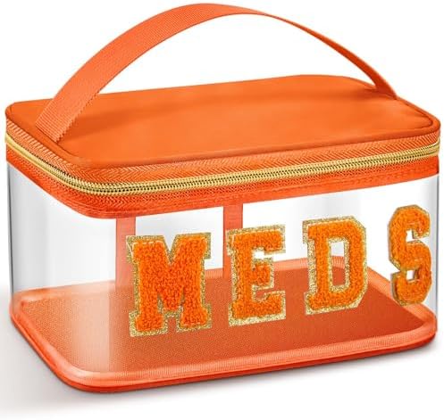Geetery Meds Travel Bag Orange, Meds Chenille Letter Clear by Geetery