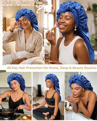 AWAYTR Long Satin Bonnet for Braids - Double Layer Hair Bonnet for Sleeping - Image 5