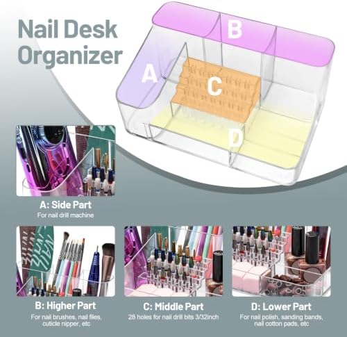 CGBE Acrylic Nail Drill Holder, 28 Holes Transparent Nail Desk Organizer - Image 2