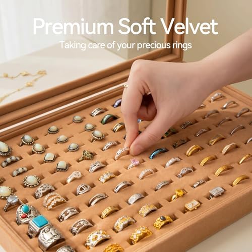 Frebeauty 100 Slots Ring Organizer Tray,Velvet Ring Box with Clear Lid - Image 5