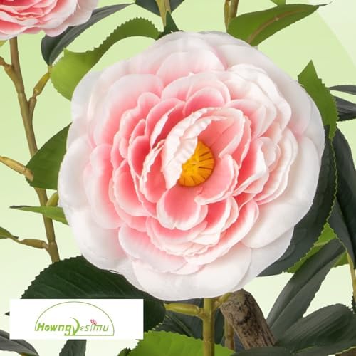 2 Pack Artificial Camellia Tree with White Pot, 24" Faux Potted Plants for Indoor Outdoor Decor, Tall Silk Greenery Plant for Home Office Living Room Balcony, Pink - Image 2