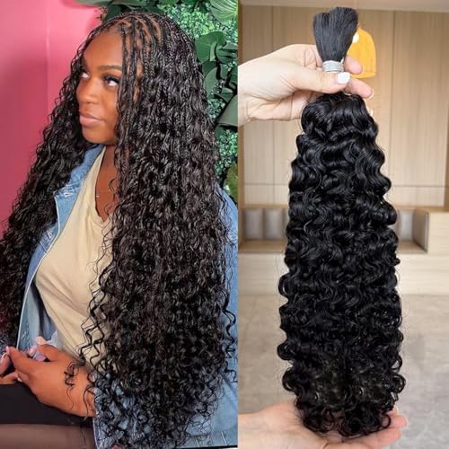 Lemoda Boho Human Braiding Hair Burmese Curly Bulk Human Hair Extensions For Bohemian Knotless Braids No Weft 24Inch 1Bundle/Lot 100g/1Bundle 1B Natural Black Salon-Quality by Lemoda