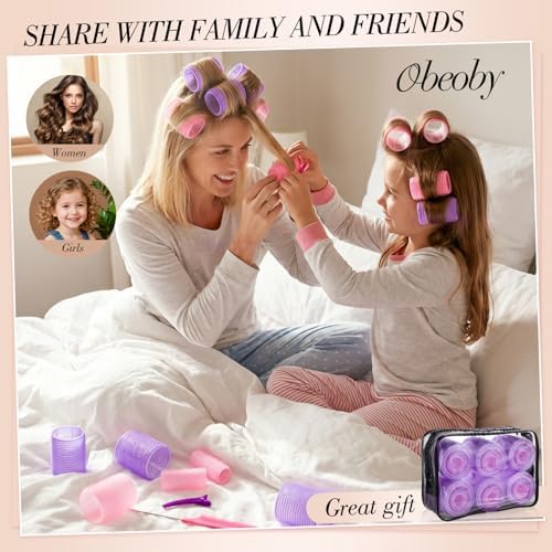 obeoby 4 Sizes Hair Rollers Curler Set with Clips for Women, Pink Purple - Image 6