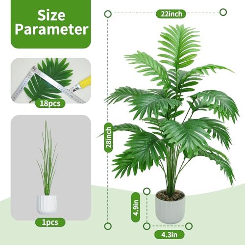 Freyalife 28“ Fake Plant Large Artificial Plam Tree for Indoor Room Decor,Faux Potted Plant for Home Offce Balcony Livingroom Bathroom Bedroom Outdoor Courtyard Decor - Image 6
