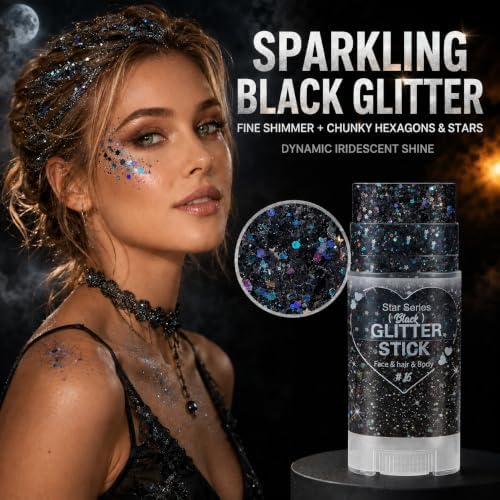 Mysense Black Body Glitter Stick,Halloween Face Hair Glitter for Women Kids - Image 2