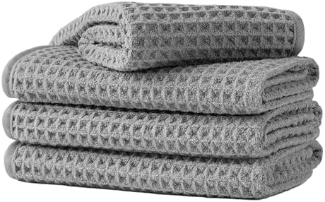 Microfiber Waffle Face Towels, 4 Pieces, Soft, Absorbent, Fast Drying, Lint Free 430 GSM (Gray) by Unknown