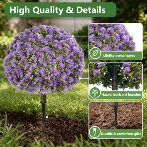 25.6'' Artificial Purple Dandelion Topiary Ball Trees for Outdoor Planters - Image 3