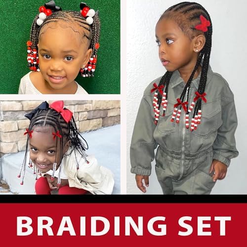 100PCS Hair Beads for Braids Coquette Red Bow Hair Clips Embroidery Butterfly Hair Clips Black Loc Dreadlock Beads Cute Hair Decoration for Girls Women - Image 2