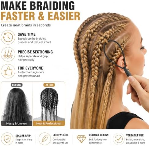 11PCS Hair Braiding Tools Ring Set, 8 Metal Pinky Hair Parting Rings - Image 3