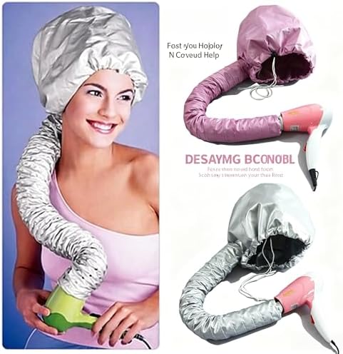 Portable Hair Dryer Bonnet Attachment, Silver-Coated Fabric Deep Conditioning Hair Care Cap for Hair Dye Perm Oil Treatment, Black Pink Silver Available1pcs (Silver) - Image 2