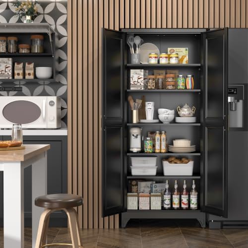 SteeLoong 75”Metal Pantry Storage Cabinet with Doors & 5 Adjustable Shelves - Image 2