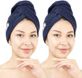 American Soft Linen 100% Cotton Hair Towels for Women, Head Towel Cap, Cotton Hair Turban Towel Wrap for Long Curly Anti Frizz Hair, Soft and Absorbent Cotton Hair Towels 2 Pack, Navy Blue by AmericanSoftLinen
