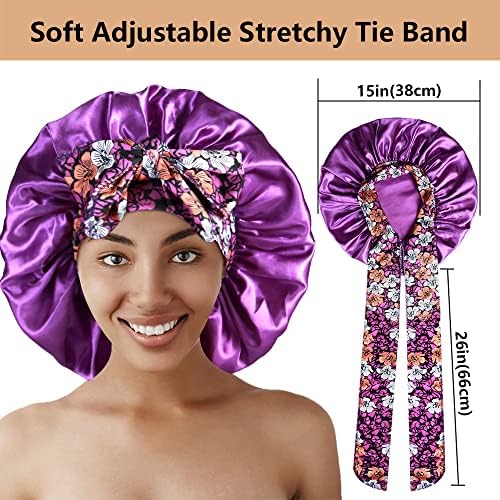 2pcs Large Silky Bonnets with tie Band Braid Bonnet, Satin Bonnet for Sleeping Curly Hair, E - Image 3