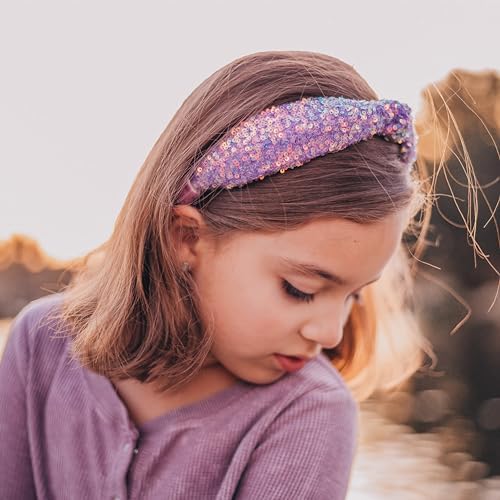FROG SAC Sequin Knot Headband for Girls, Purple Knotted Hair Bands Accessories for Kids, Sparkly Iridescent Little Girl Headbands, Cute Fashion Hairbands for Tweens Stocking Stuffers for Children - Image 2