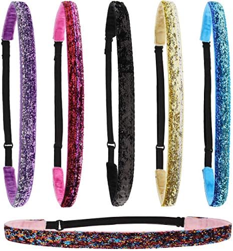 FROG SAC 6 Glitter Headbands for Girls, Adjustable Non Slip Thin Elastic Hair Bands for Kids, Stretch Heart Zig Zag Girl Hair Accessories, Sparkly Headband, Head Band Hairband (Multicolor 3, Kids) by FROGSAC