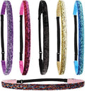 FROG SAC 6 Glitter Headbands for Girls, Adjustable Non Slip Thin Elastic Hair Bands for Kids, Stretch Heart Zig Zag Girl Hair Accessories, Sparkly Headband, Head Band Hairband (Multicolor 3, Kids) by FROGSAC