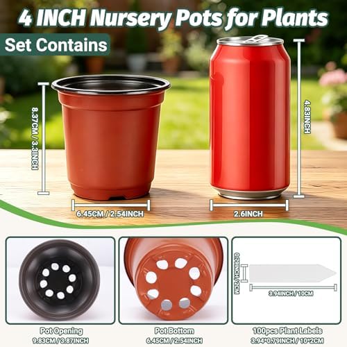 STARSIDE 100-Pack 4 Inch Nursery Pots, Plastic Plant Pots for Seedlings - Image 2